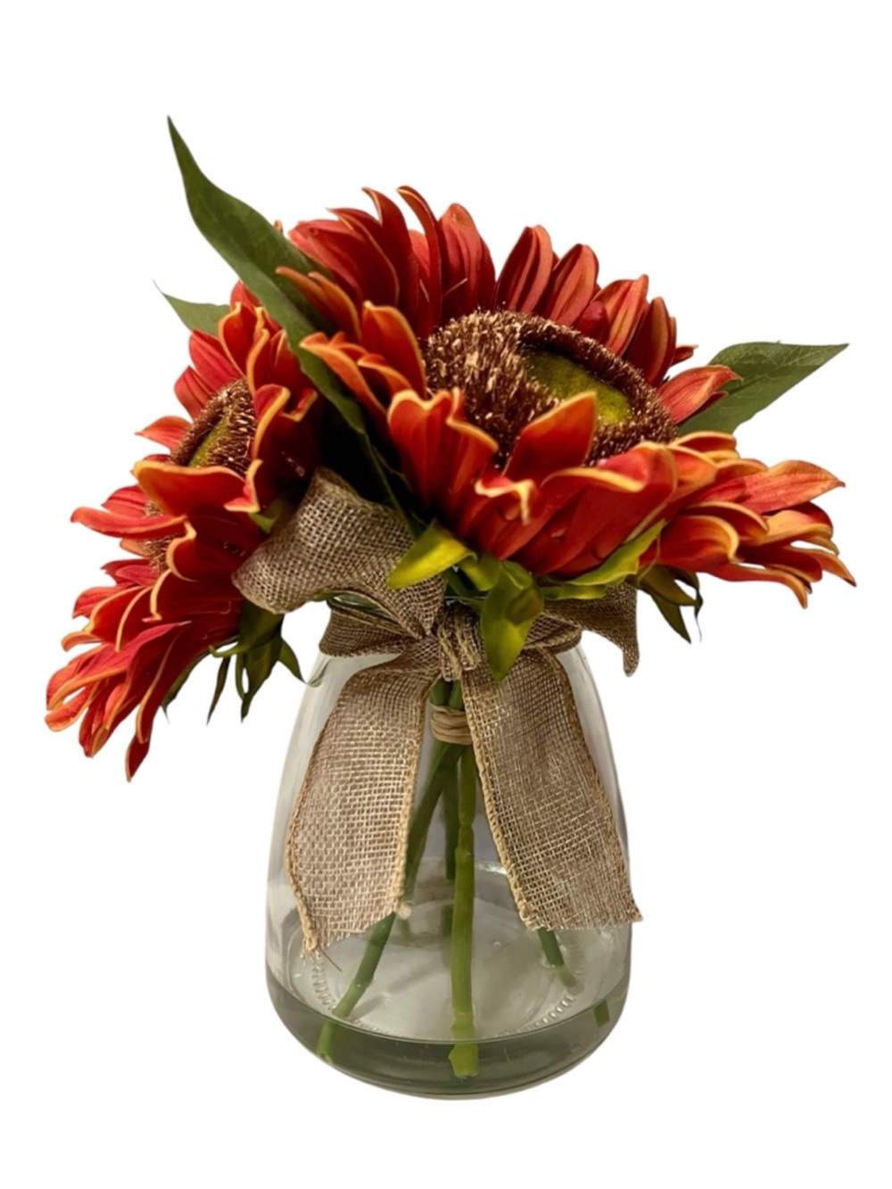 Orange Flower Bouquet in Glass Vase with Bow